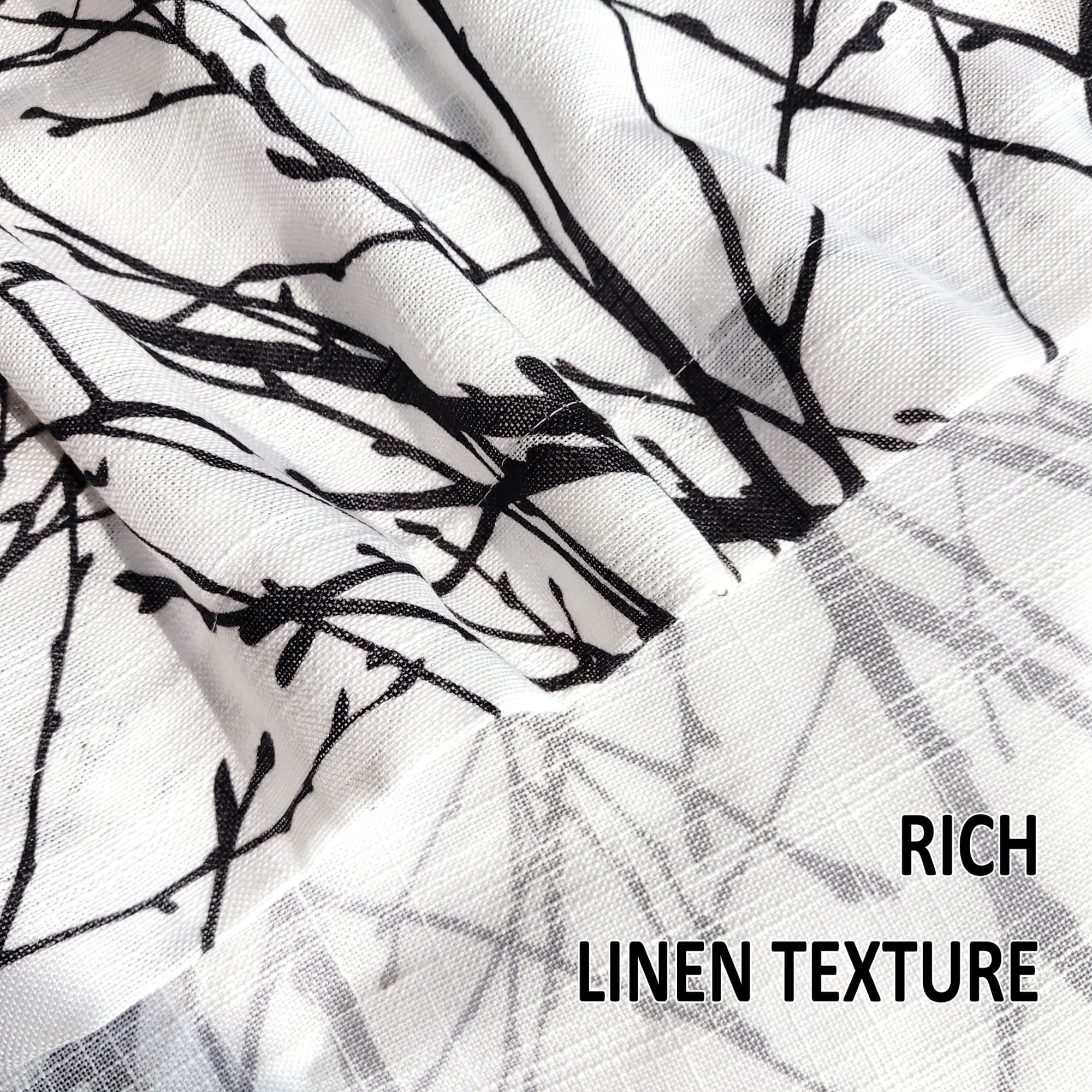 Decoultimatex White Semi Sheer Curtains Black and Grey Branches Printing on Linen Textured White Window Treatment Panels for Living Room Bedroom Drapes, 50"x96"x2