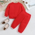 thumbnail image 5 of Kogui Toddler Girl Clothes Outfits Set Toddler Baby Girl Outfits Embroidery Stripe Waffle Long Sleeve Sweatshirt Sweatpants Set Newborn Fall Clothes Size 6 9 Months (Red,6-9 Months), 5 of 6