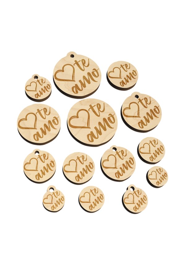 I Love You in Spanish Te Amo Heart Wood Mini Charms Shapes DIY Craft Jewelry - No Hole - 20mm (15pcs)
