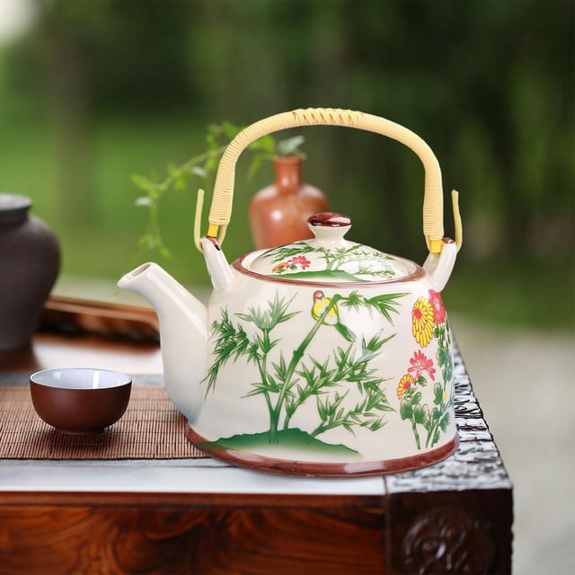 Ceramicé de té de té Heta de agua 900 ml de mango ergonómico con cafetera para la cafetera para la casa del hotel BBQ Housewarming Regalo patrón de bambú