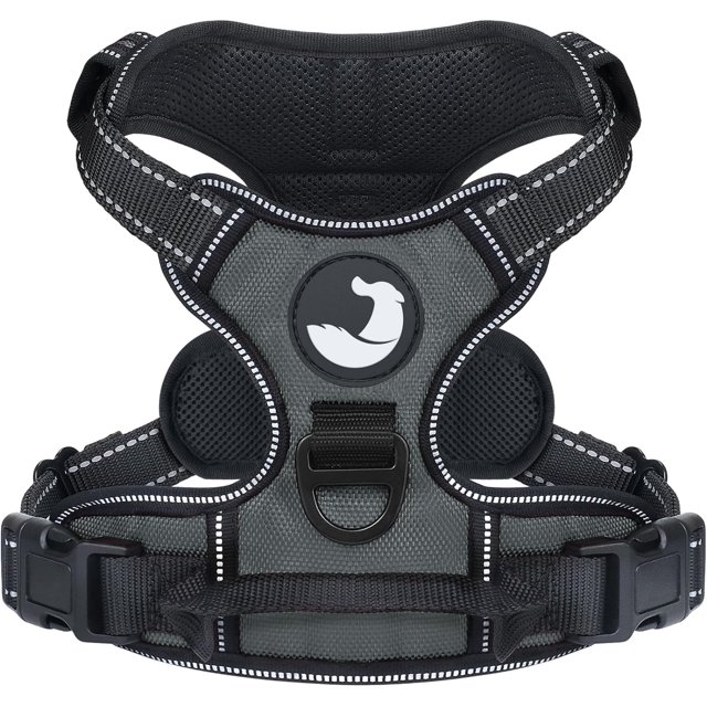 HAHDAXIA Anti-Pull Dog Harness for Large Dogs, Reflective Soft Padded Dog Harnesses, Adjustable, Breathable Chest Harness with Safe Easy Control Handle, Black, XL