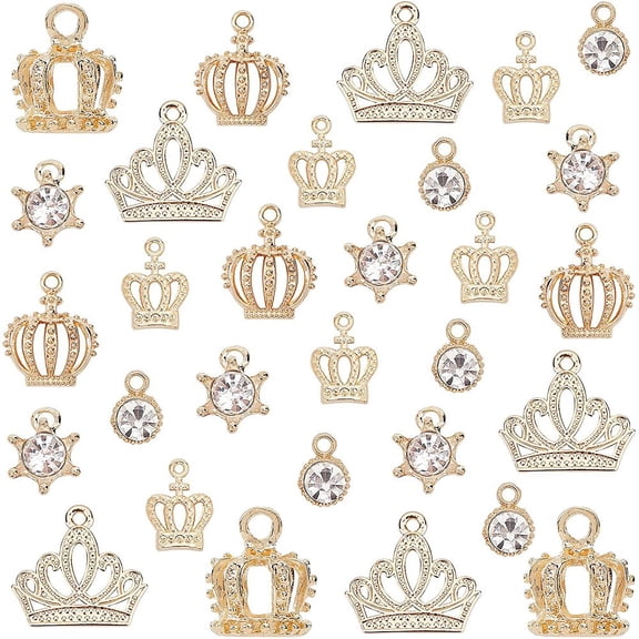60pcs Crown Charms 6 Styles 3D Mini Charms Rhinestone charms Pendants Crafts King Queen Charms for Valentine's Day Earrings Bracelets Necklace DIY