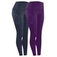 thumbnail image 2 of BLTIBY 2PC Women's Yoga Pants High Waist Solid Colour Tummy Control Leggings with Pockets Workout Tight Athletic Trousers 2025 Purple XL, 2 of 8