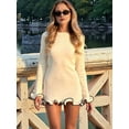 thumbnail image 5 of Prettady Women Elegant Ruffle Hem Knit Mini Dress Long Sleeve Contrast Color Patchwork Bodycon Short Sweater Dress Fall  S, 5 of 8