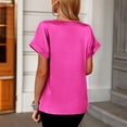 thumbnail image 4 of Camiseta Estrela de satén con cuello en V para mujer, camiseta informal de manga corta con bolsillo, cómoda y a la moda para mujer, Top rosa rojo S, 4 of 6