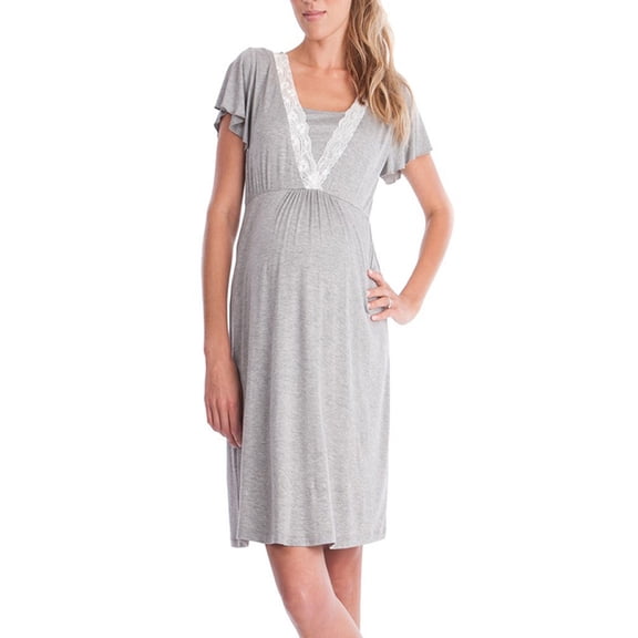 Misright Maternity Nursing Nightgown Cotton Soft Breastfeeding Sleep Dress Loose Fit For