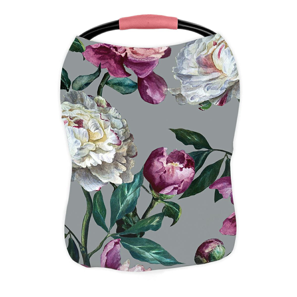 ABPHQTO Floral Peonies Are White And Purple On A Silver Nursing Cover Baby Breastfeeding Infant Feeding Cover Baby Car Seat Cover Infant Stroller Cover Carseat Canopy Breathable