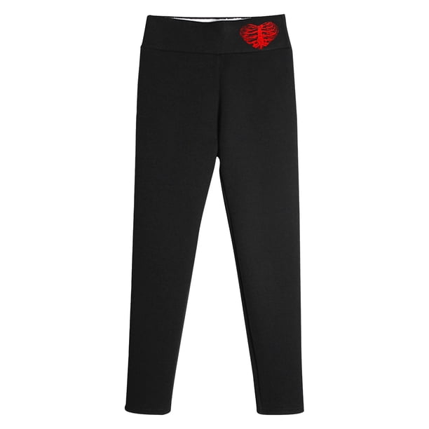 Gibobby pantalones de mujer Leggings de lana de gruesos de terciopelo para mujer, pantalones cálidos de cintura alta estampados para otoño e invierno(Negro, S)