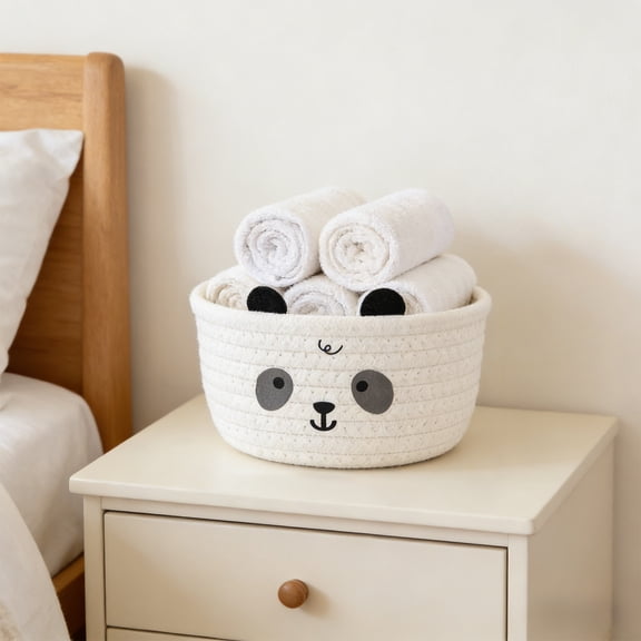 Rope Storage Basket Cute Cow Shape Organizer Foldable Blanket Toy Storage Bin Decorative Basket for Nursery Bedroom Living Room Home Decor Gift Use