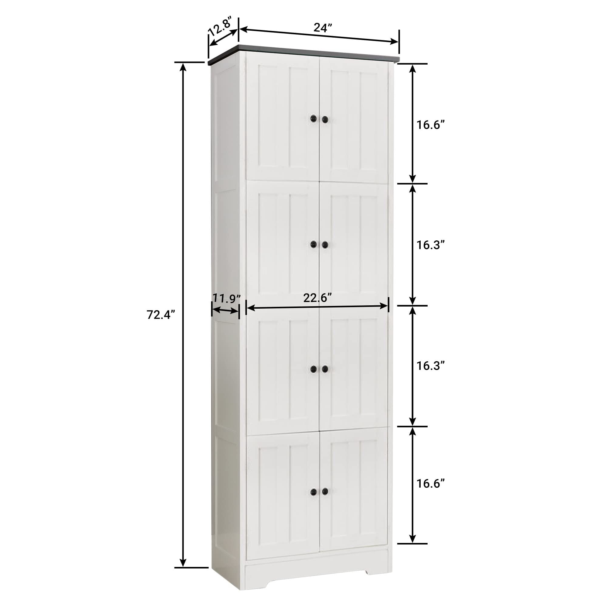 Jopath 72.4"H Tall Storage Cabinet,Wood Pantry Cabinet Freestanding Storage Organizer with 8 Doors and 4 Shelves for Kitchen,Dining Room,Living Room,White