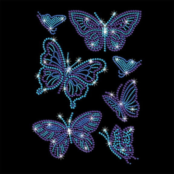 7 Pcs Blue Butterfly Pattern Iron on Rhinestones Transfer Bling Clothing Repair Applique Heat Transfer Decal Heat Transfer Patch for T-Shirt Clothing Pants Bags Colorful