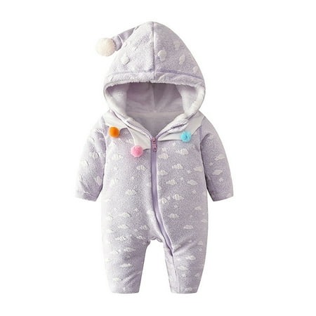 

RPVATI Unisex-Baby Hooded Thickened Romper Long-Sleeve Infant Jumpsuit Winter Printed Romper