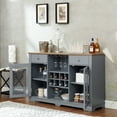 thumbnail image 6 of Modern Farmhouse Buffet Cabinet, Sideboard With 2 Drawers And Elegant Glass Door Cabinets, Wine And Glass Rack, Coffee Bar For Kitchen, Dining Room, Light Blue And Light Oak, 56.46"W*15.55"D*35.74"H, 6 of 9