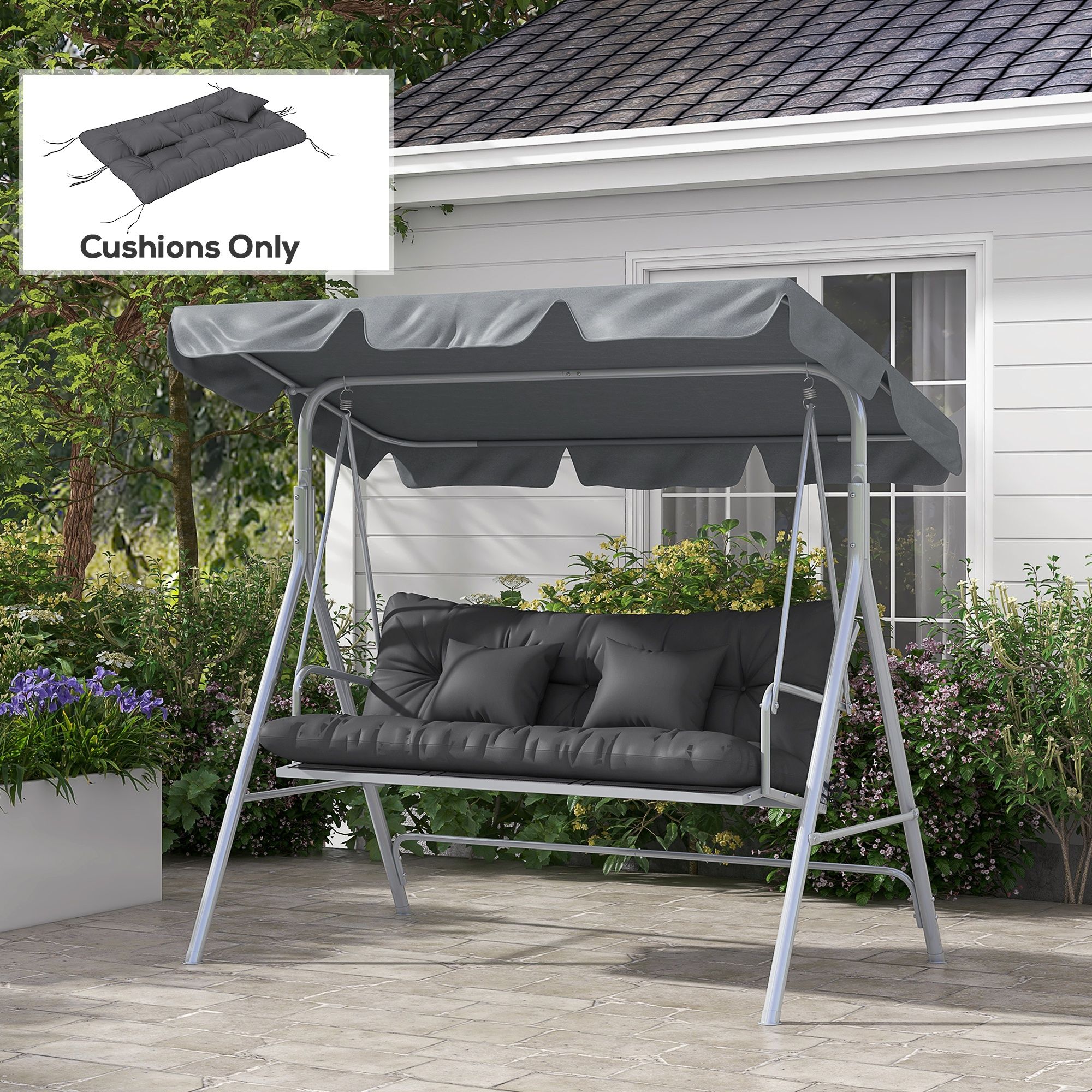 Alvantor Tufted Bench Cushions with Backrest & Throw Pillows, 59" Bench Chair Cushions for Outdoor Furniture, Charcoal