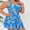 Blue, variant on Women's Floral Print Split Swimsuit Set with Built-in Pads, No Underwire, Conservative, Plus Size, Belly-Covering, Slimming, Flat-Front Skirt Style for Swimming