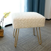 Modern Mink Square Footstool Ottoman,Rose Pattern Furry Faux Fur Vanity Stool Chair with 4 Golden Metal Legs,Comfy Entryway Ottoman Bench,Stool for Vanity (White)