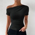 thumbnail image 5 of Oplxuo Off Shoulder Tops for Women Dressy Blouse Casual Short/Long Sleeve Ruched Asymmetrical Business Work Shirts, 5 of 6