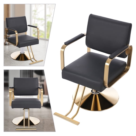 Salon Chair 360° Rotating Hydraulic Adjustable Height Hairdressing Chair Black Gold 440lbs Capacity
