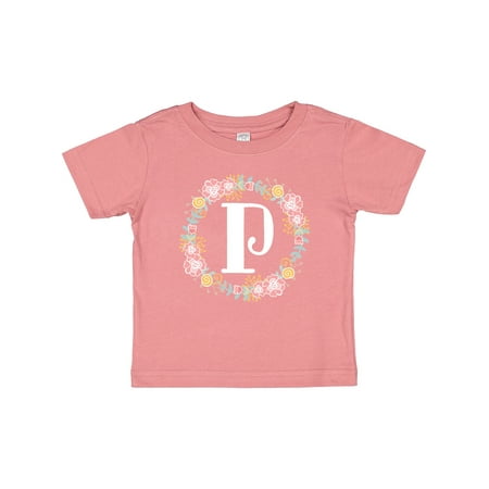 

Inktastic Monogram Letter P Rose Floral Wreath Gift Baby Girl T-Shirt