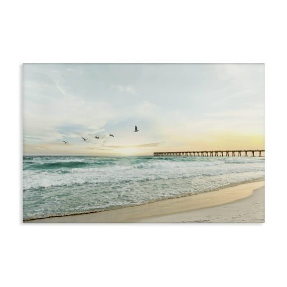 Stupell Industries Birds at Beach Pier Landscape & Nature Photography Wrapped Canvas Art Print Wall Art, 24 x 16