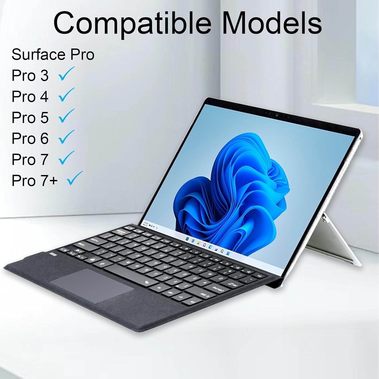Type Cover for Microsoft Surface Pro 7+/Pro 7/Pro 6/Pro 5/Pro 4/Pro 3, Bluetooth Keyboard with Multi-Touch Trackpad, Ultra Slim-Charcoal With Backlit