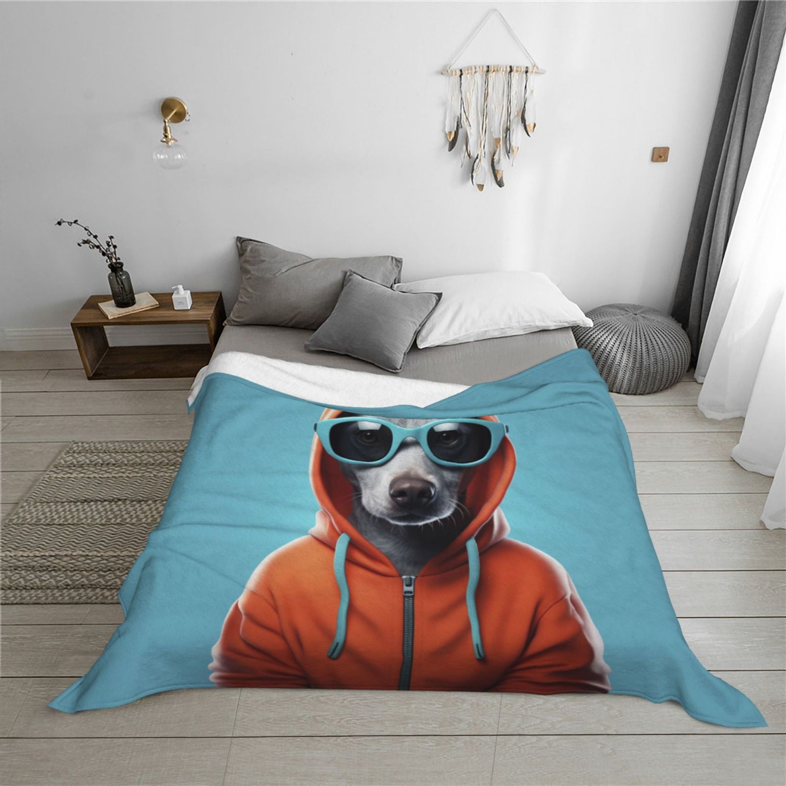 Throw Blanket for Couch - Cool Dog In Hoodie Soft Comfy Lightweight Cozy Warm Throw Blanket, Fuzzy Plush Flannel Blanket & Throws for Sofa and Bed All Season