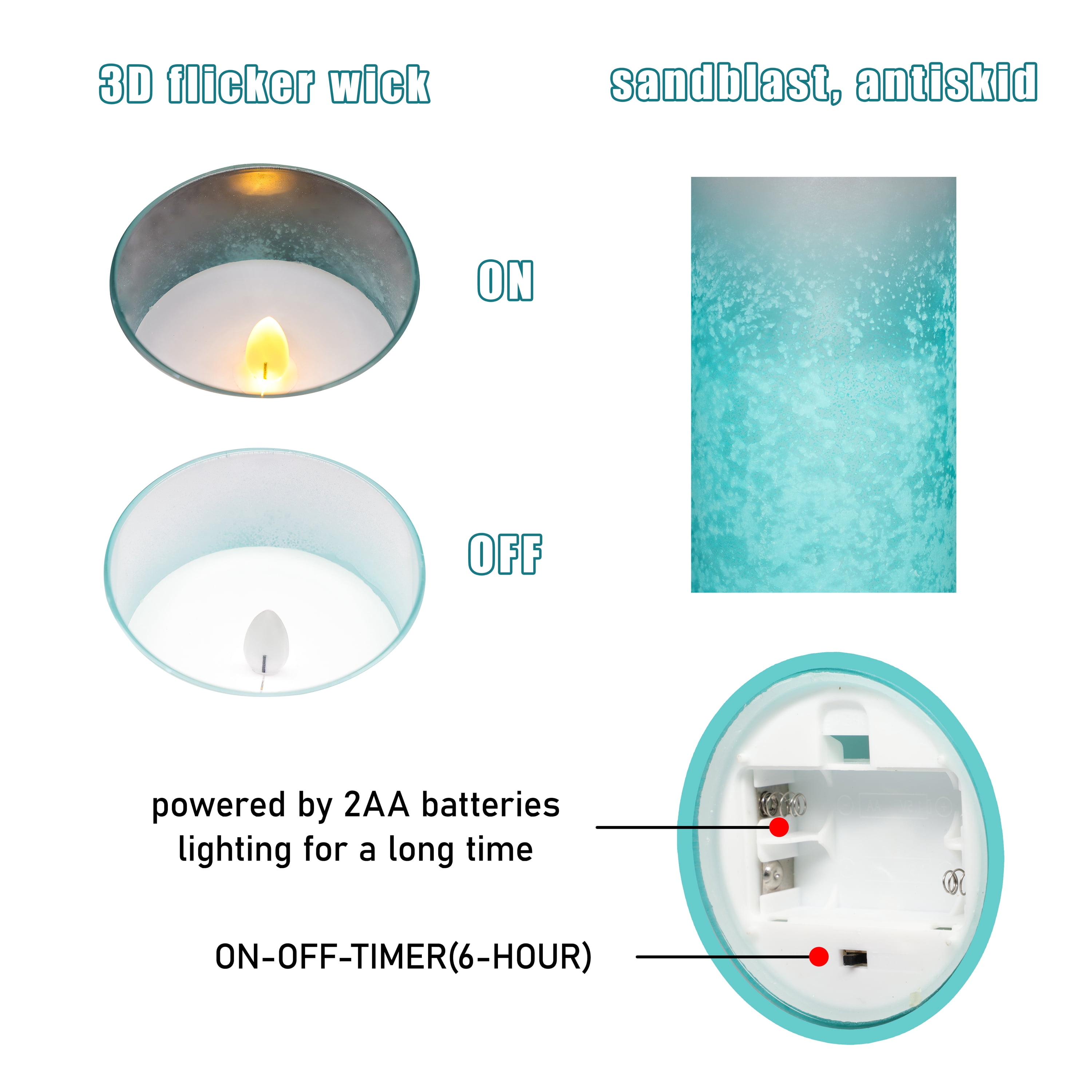 Meltone Glass LED Flameless Candles with Remote, Teal Pillar Candles Battery Operated, 3''x4''/5''/6'', Set of 3