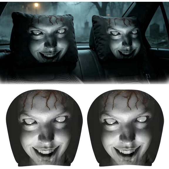 Ghost Face Headrest Covers | 2Pcs 2026 New Spooky Scary Headrest Covers for Cars | Funny Washable Breathable Face Car Head Rest Cover Protector for Halloween