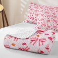 thumbnail image 4 of Erosebridal Kawaii Striped Bow Twin Quilt Set for Adults, Red Floral Ribbon Twin Coverlet Set, 2-Piece, 4 of 7
