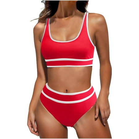 TKing Fashion Bathing Suit for Women High Waisted Bikini Sets Sporty Two Piece Swimsuits Color Block Cheeky High Cut Bathing Suits
