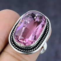 Natural Pink Kunzite Gemstone Handmade 925 Steling Silver Ring Size 7.5