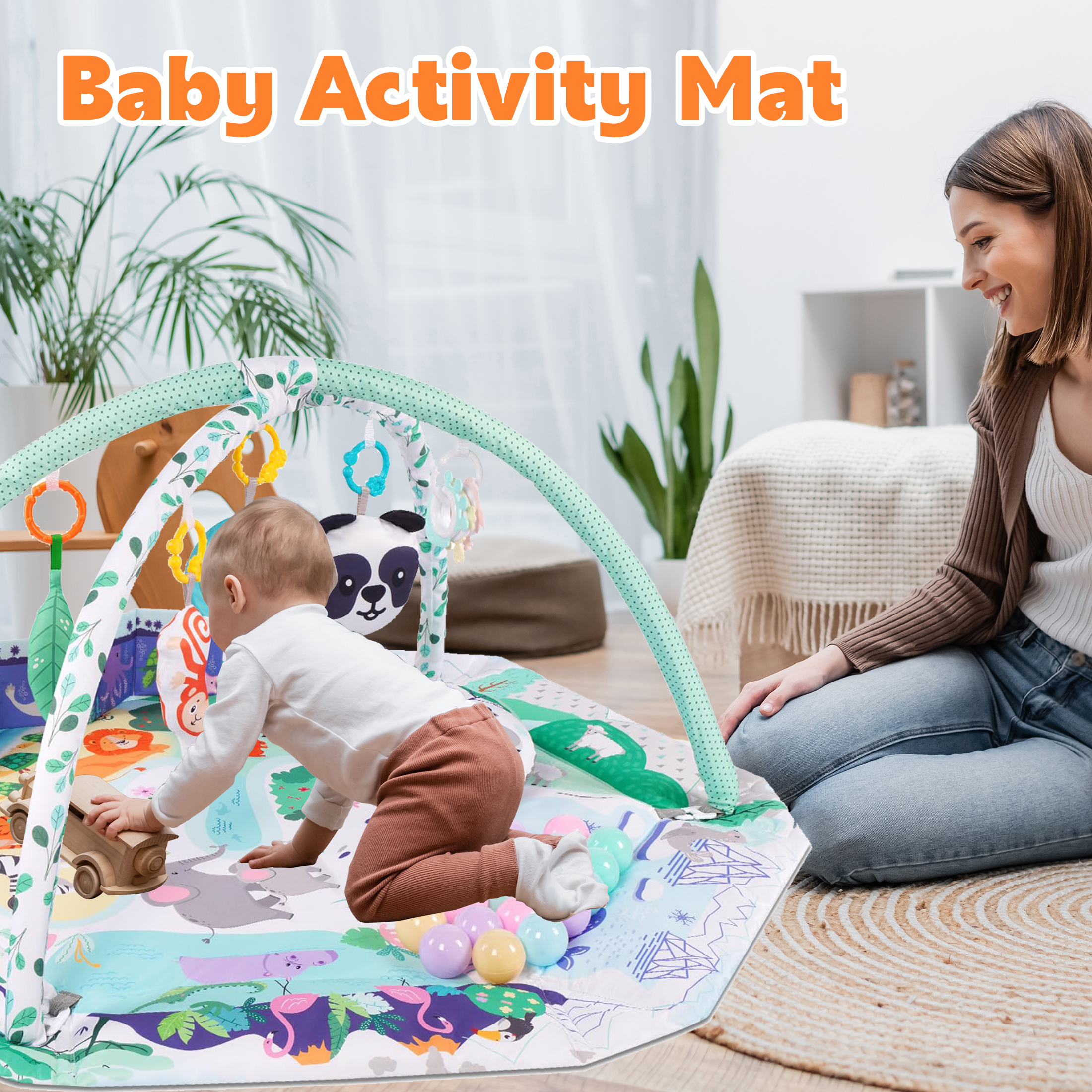 YoYFUN 4-in-1 Baby Play Gym Activity Mat, Green photo 5