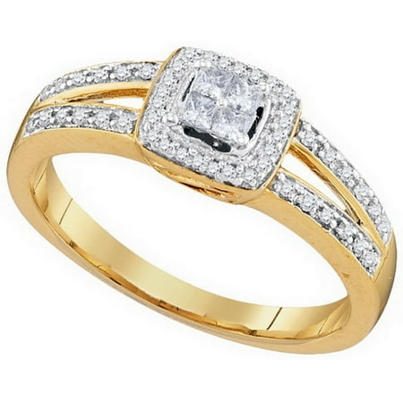 10K Yellow Gold 0.20ctw Invisible Set Diamond Split Shank Cushion Fashion Ring