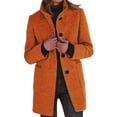 thumbnail image 2 of Difdany Long Pea Coats for Women Winter Stand Collar Single Breasted Wool Coats Wool Blend Peacoat Thicken Blazer Jacket Ginger L, 2 of 5