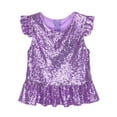 thumbnail image 3 of Zaldita Girls Shiny Sequins Tank Tops Dancewear Ruffled Sleeves Peplum Tops T-Shirt Mermaid Princess Costumes Lavender 8, 3 of 7
