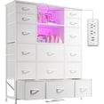 thumbnail image 1 of CHENZM 51" H White Dresser with 15 Drawers Dresser for Bedroom with Charging Station & LED Lights & Hutch Sturdy Bedroom Dressers, Steel Frame, Wood Top, 51.2" H x 39.3" W x 11.8" D, 1 of 10