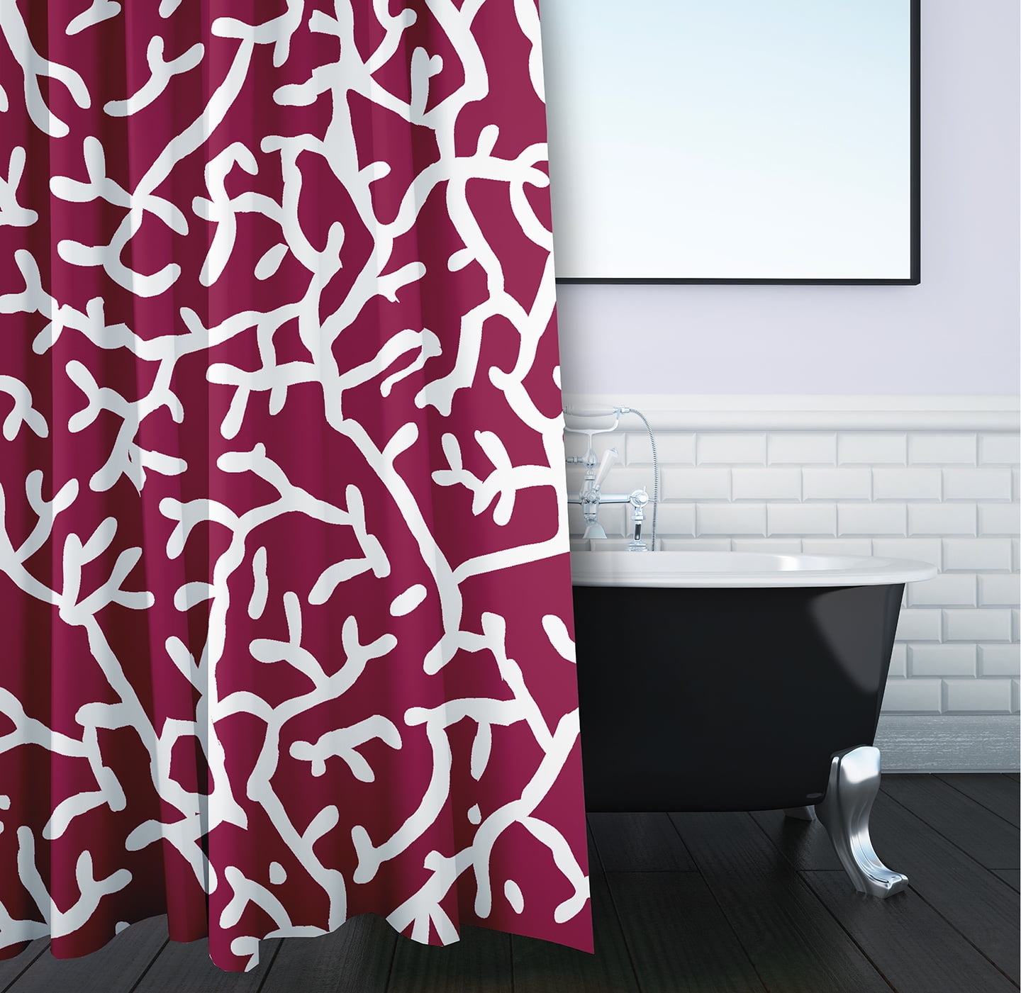 Simply Daisy 70" W x 73" L Seaweed Polyester Shower Curtain, Maroon Red [1 Ct]