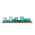 thumbnail image 6 of Creative Co-Op Wood Tray with 9 Blue & Green Glass Votive Holders (Set of 10 Pieces), 6 of 6
