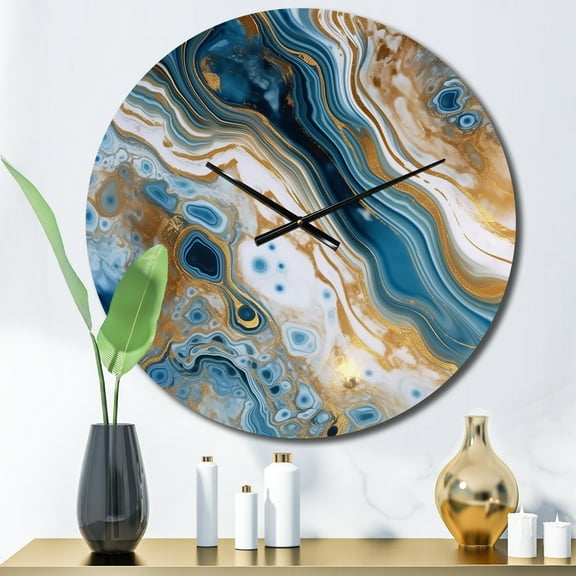 Designart "Marble Dreams Blue And White Vision" Abstract Oversized Wall Clock