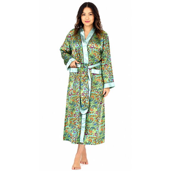 Up2date Fashion Women's Paisley Print Satin Robes in Aqua Paisley Print, Style Gwnf-18