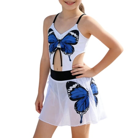 HAOTAGS Girls Two Piece Swimsuit Set Comfort Quick Dry Spaghetti Strap Youth Camisole Swim Set Blue 10