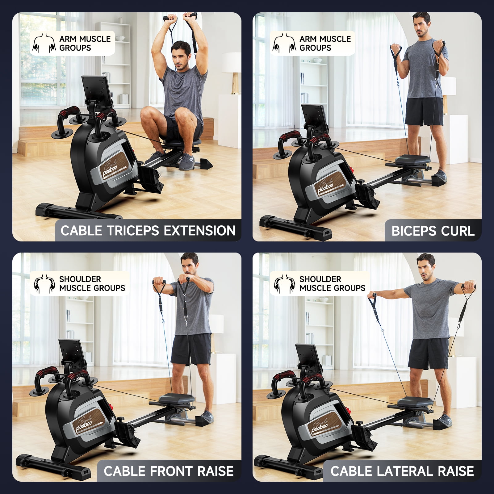 pooboo H016 14 Level Adjustable Magnetic Resistance Rowing Machine