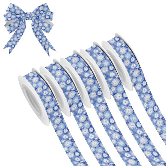 5 Rolls Christmas Ribbon 1.5 inch Wide Decorative Ribbon for Gift Wrapping and Holiday Decorations Blue and White Snowflake