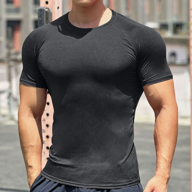pstuiky camisetas para hombre, Blusas y camisas de cuello redondo de manga corta informales de color liso para hombre camisetas de hombre xl
