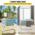 thumbnail image 2 of VEVOR Freestanding Towel Rack, 5 Bar, White, Pool Outdoor PVC T-shape Poolside Storage Organizer, Include 8 Towel Clips, Mesh Bag, Hook, Also Stores Floats and Paddles, for Beach, Swimming Pool, Home, 2 of 9