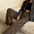 thumbnail image 5 of Kaemgyyd Dress Pants Women Wide Leg Work Business Trousers Casual Loose Slacks Flowy Pant Button High Waisted Pleated Clothes（Brown,Large）, 5 of 6
