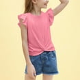 thumbnail image 6 of ADSSDQ Girl's Short Ruffle Sleeve Summer Shirts Top Tie Front Knot Tops Tee T Shirt for 9-10 Years Pink, 6 of 6