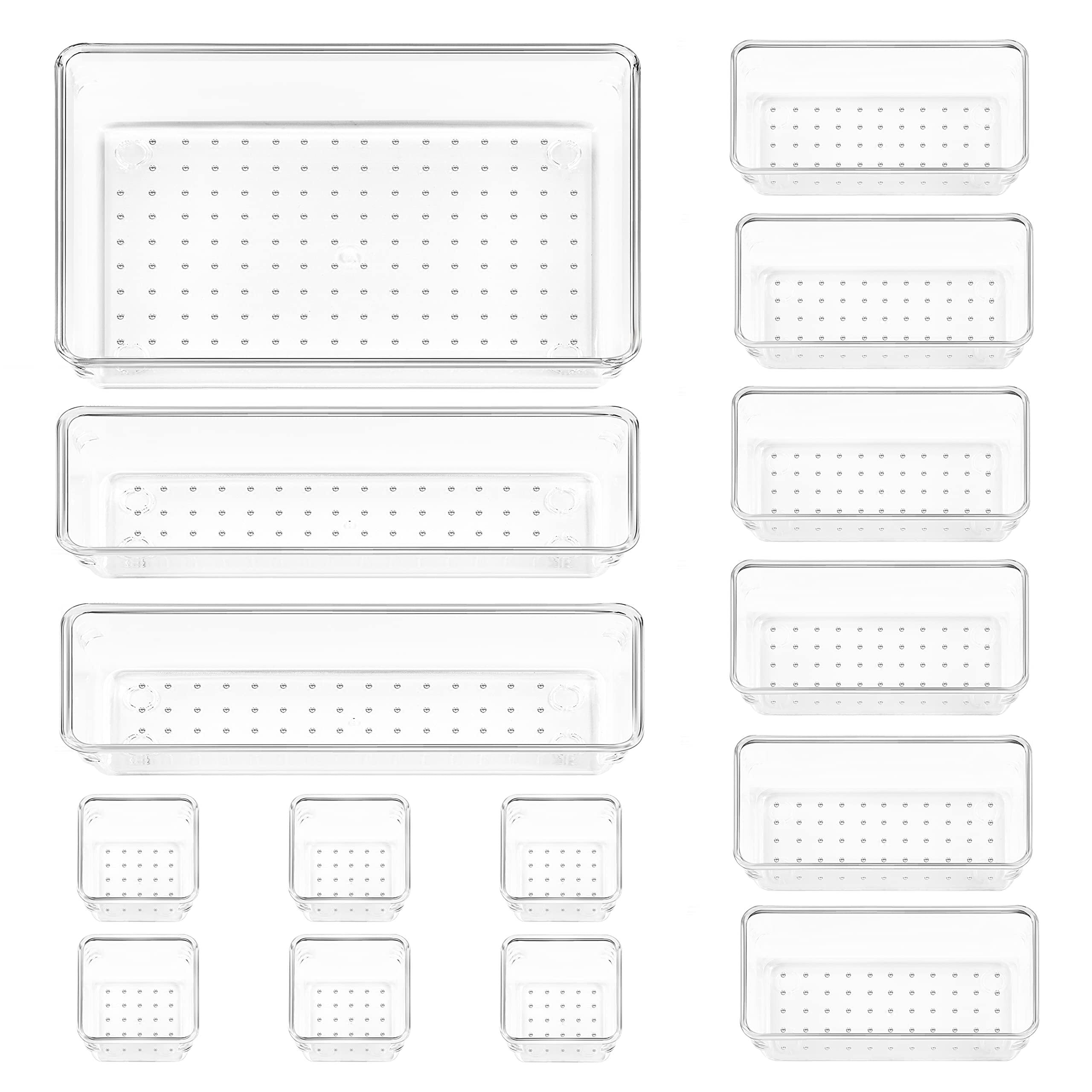 15 PCS Clear Plastic Drawer Organizers Set, Vtopmart 4Size Versatile