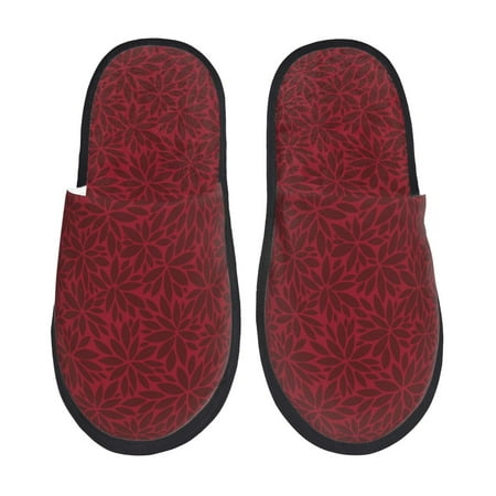 

Fuzoiu Burgundy Floral Print Unisex Furry Slippers Plush Indoor Shoes Trendy House Slippers Anti-Skid EVA Sole House Shoes for Home Office and Travel -Large