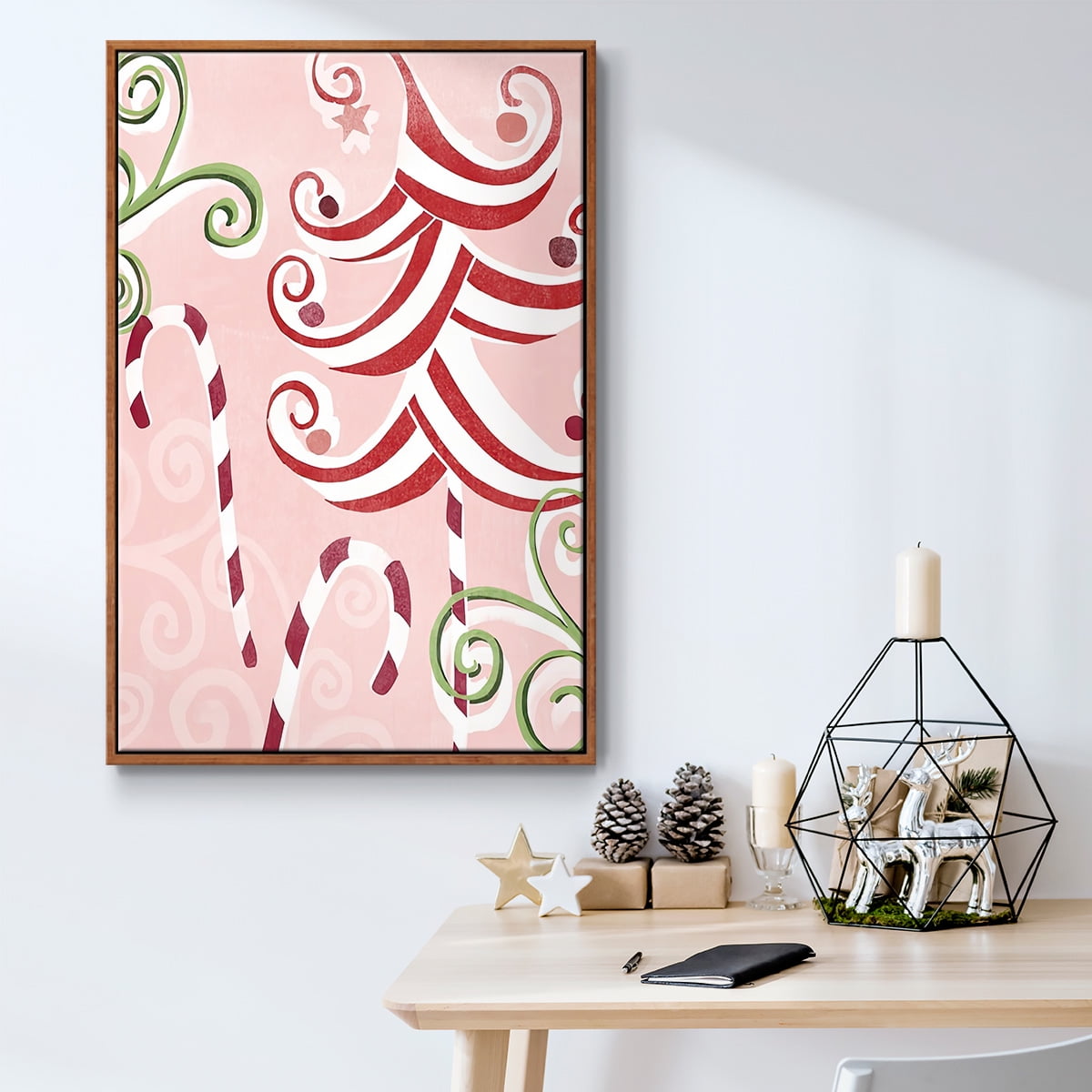 Candy Cane Holiday II - Framed Gallery Wrapped Holiday Canvas - 25 x 37 - Rosewood Frame